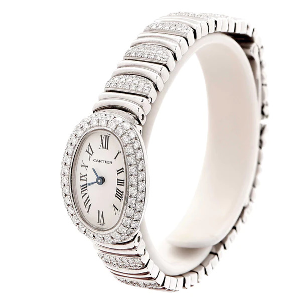 Đồng hồ nữ Cartier Ladies White Gold Diamond Baignoire Mini Bracelet Quartz Wristwatch